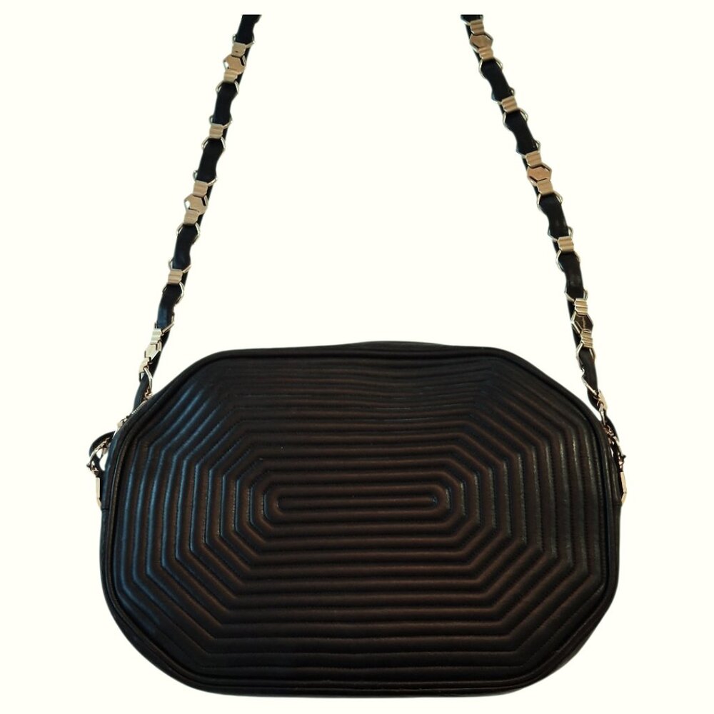 RARE Vintage Revillon French Octagon Black Quilted Leather Antique Handbag